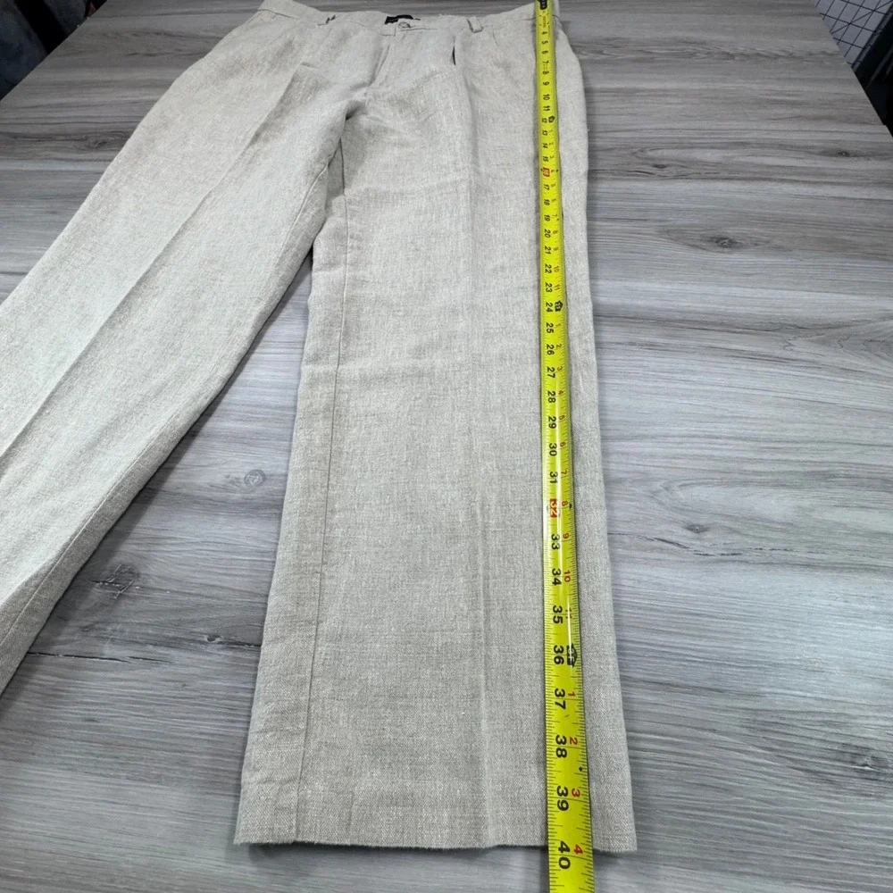 Dockers Premium D3 Classic Fit Linen Cotton Pleated Pants Mens 38x30 Beige Khaki